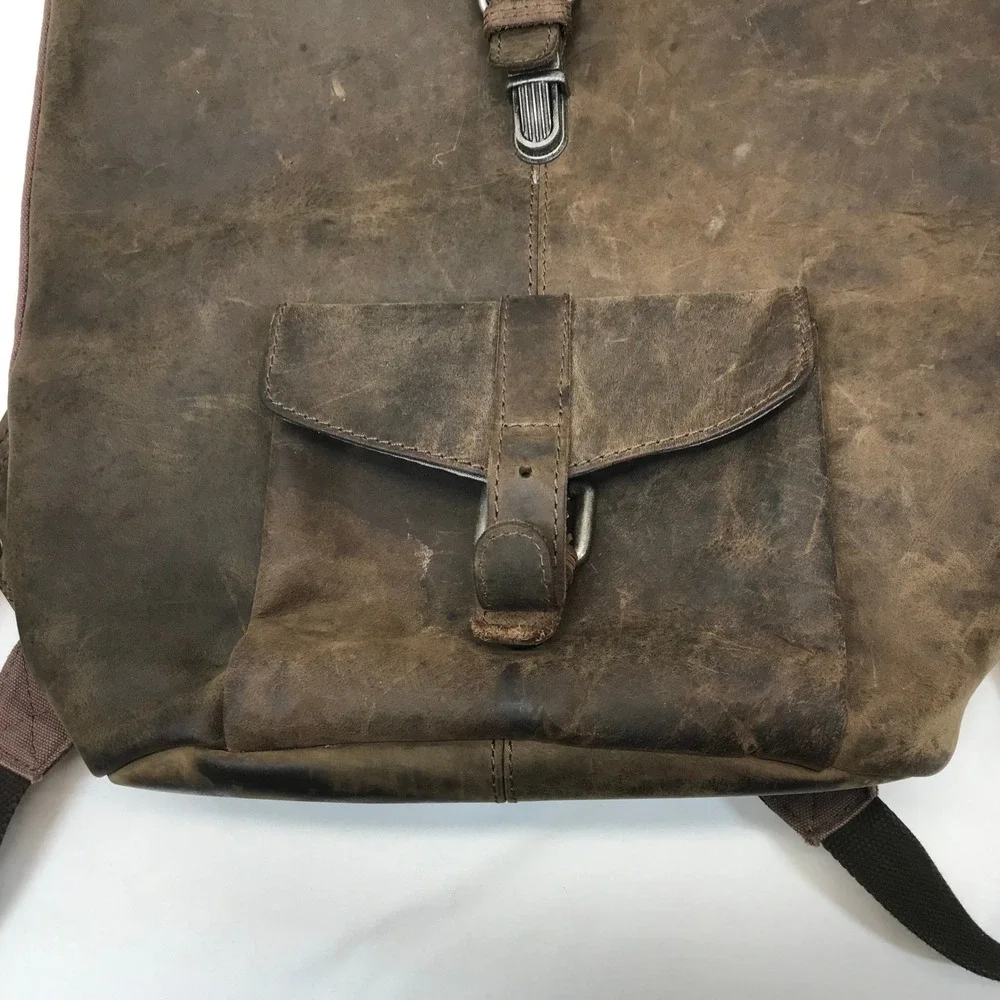 Gusti Leder Studio Brown Distressed Leather Canvas Rucksack Backpack Unisex